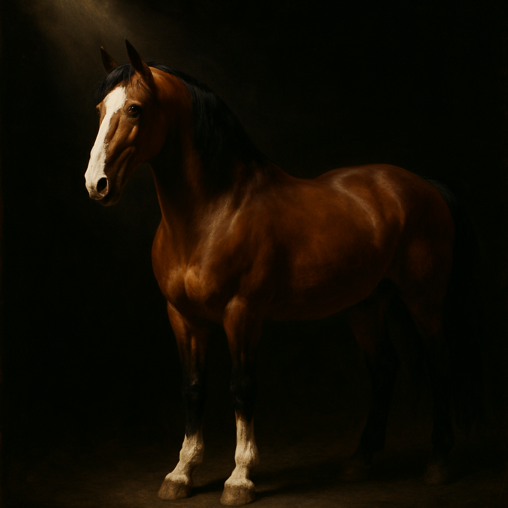 An equestrian portrait in a dramatic old-master oil style